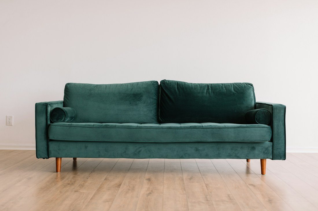 Elegant upholstered sofa in a stylish living room